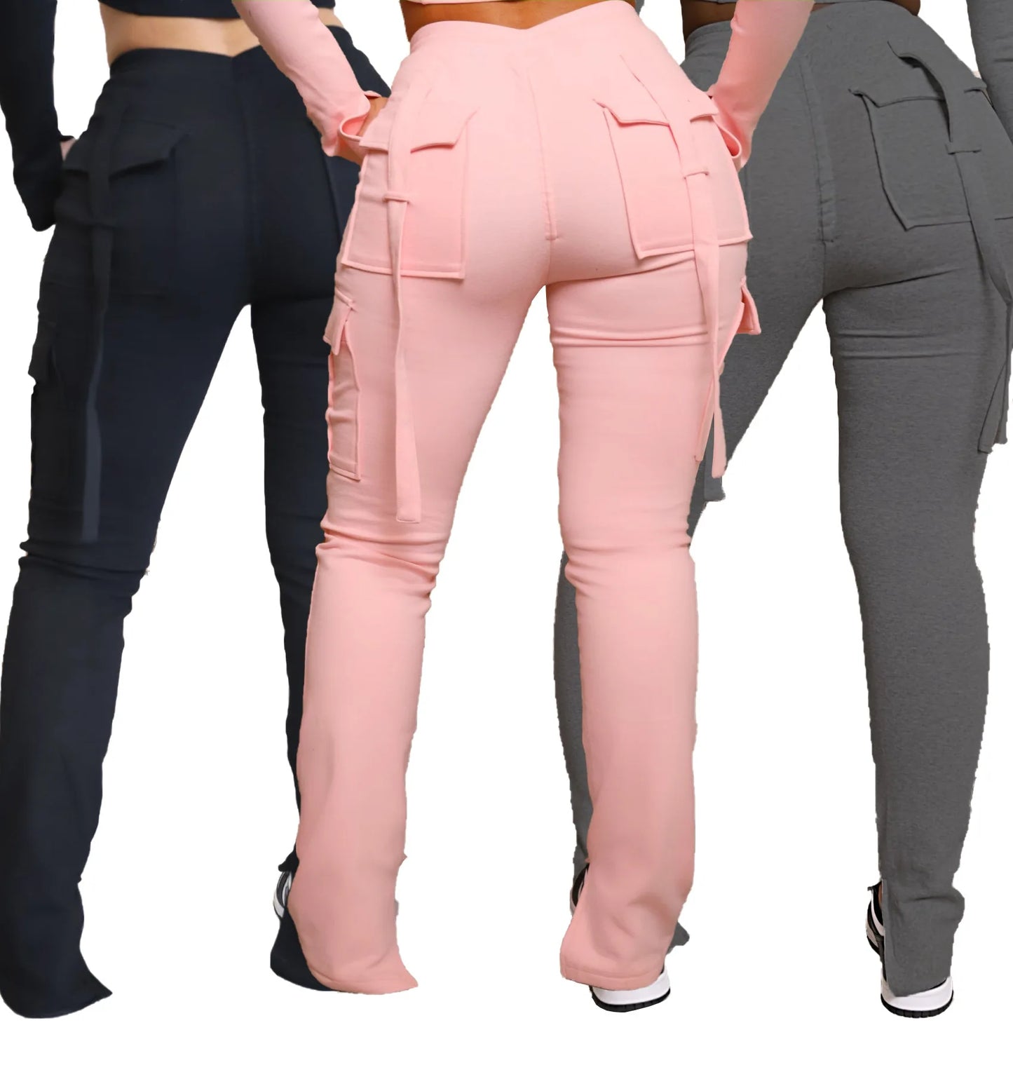 Women Velvet Cargo Pants Multi Pockets Joggers Legging