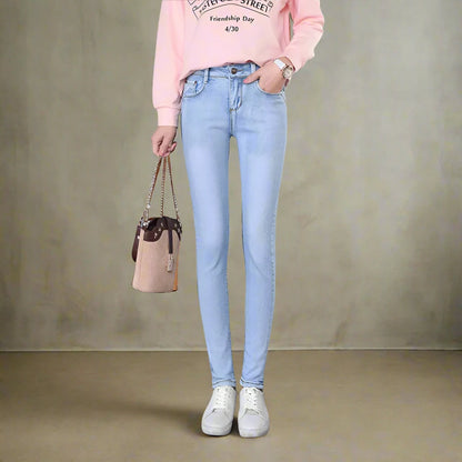 Close-Fitting Pants High Waist Loose Comfortable Jeans light blue