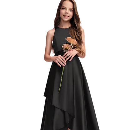 Girls Black Sleeveless Irregular Dress