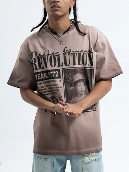 Men's Letter Graphic Oversized T-Shirt - Khaki -