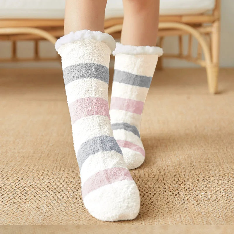 Fuzzy Cotton Socks Soft Warm Fleece Knit Non Slip Thick Winter Socks