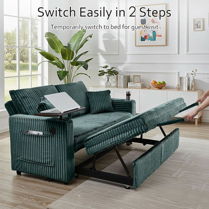 65Inch Sleeper Sofa Bed CorduroyFabric Emerald Green- ShipItFurniture- {{Product type}}