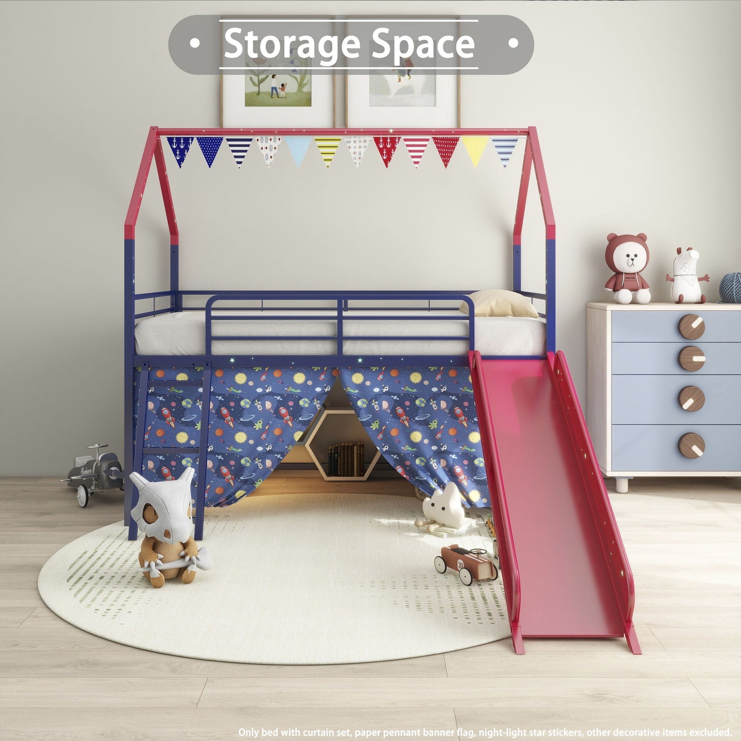 Jack - House Loft Bed With Slide And Curtain Set- HouseOfZazla- {{Product type}}