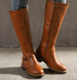 Mid-Calf High Knight Buckle Boots - New Brown 38 - heeled boots