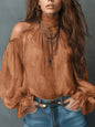 Women's Retro Cashew Print Off-Shoulder Blouse with Lantern Sleeves- FitiqueFit- {{Product type}}