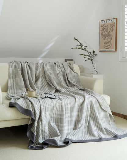 New Tassel Bamboo Fiber Towel Blanket with Jacquard Design - Lark Gray 200*230cm - blanket