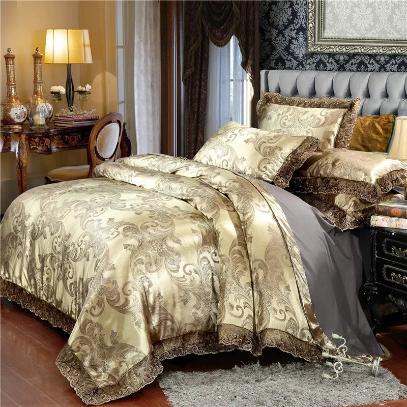 Duvet Cover Set Quilt Cover Lace Edge Jacquard Weave Bedding Set