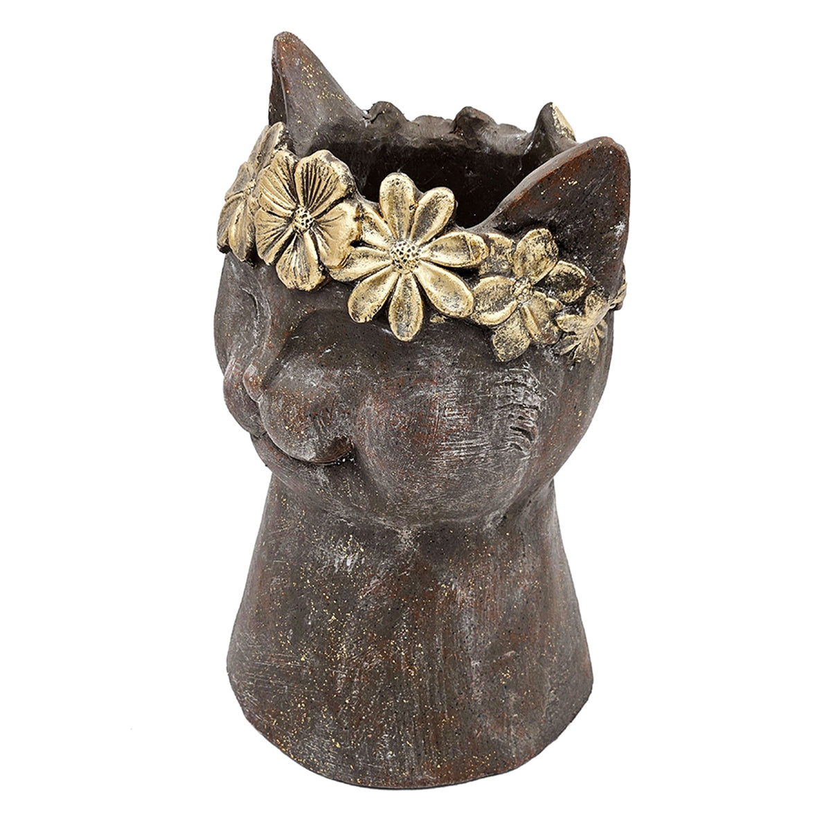 8.5x7.7x12.4" Magnesium Cat Statue Planter with Textured Finish - - Statues & Sculptures