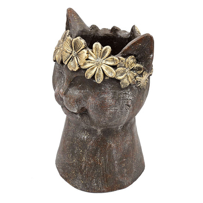 8.5x7.7x12.4" Magnesium Cat Statue Planter with Textured Finish - - Statues & Sculptures