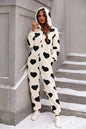 Fuzzy Heart Zip Up Hooded Lounge Jumpsuit - Black -