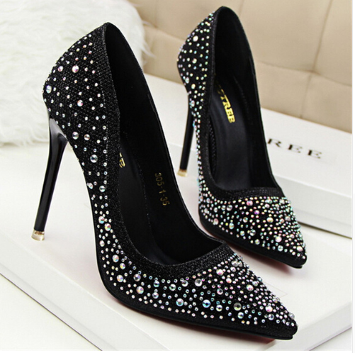 Elegant Bridal Stiletto Heels - Black 34 -