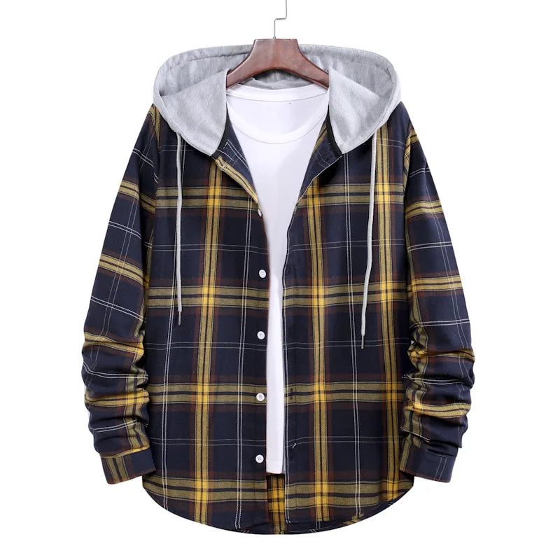 Work Shirt With Hood Mens Plaid Hoodie Shirt