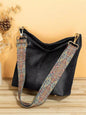 PU Leather Crossbody Bag with Patterned Strap - Black ONESIZE -