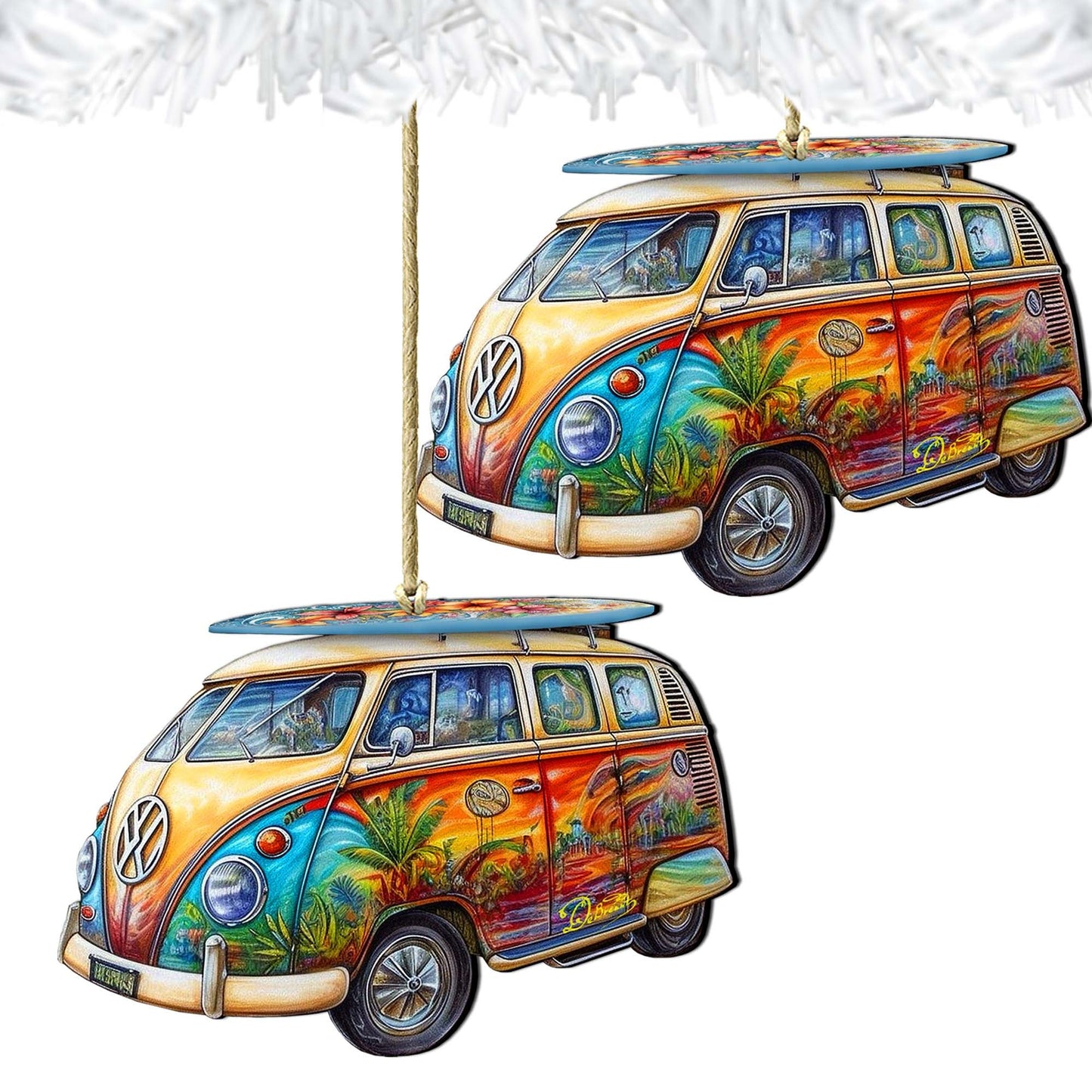 Beach Themed Ornaments - Hippie Van Wooden Ornaments by G.Debrekht Coastal Holiday Decor - 8688203 - - Wooden Ornaments