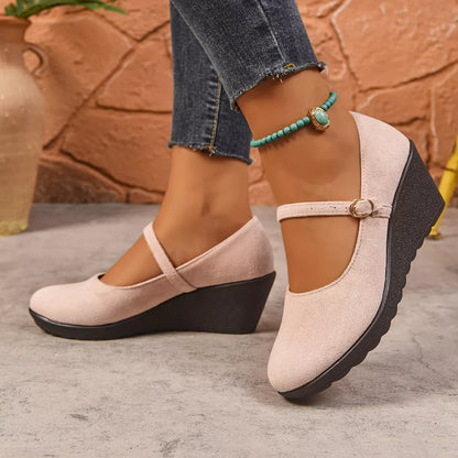 Round Toe Wedge Loafers - -