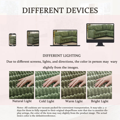 Sofa Bed L-Shape Corduroy Olive Green 5 Seat Pull-Out USB Ports 81 In- NIKKI CASA- {{Product type}}