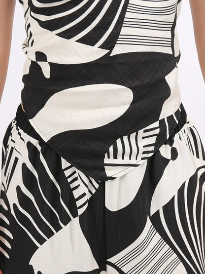 Abstract Print Tube Top and Wide Leg Pants Two-Piece Set - -