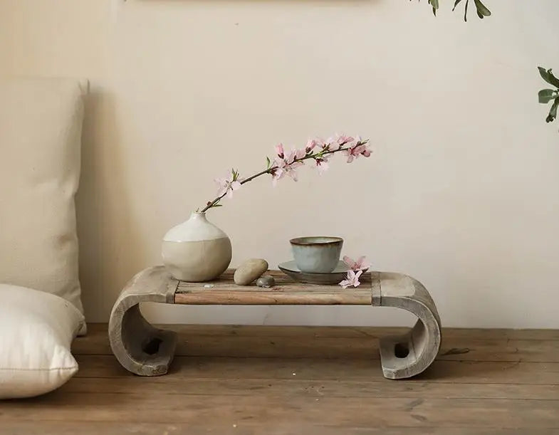 Hand Carved Wood Top Vintage Rectangle Tea Center Coffee Tea Tray Table