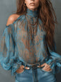 Women's Retro Cashew Print Off-Shoulder Blouse with Lantern Sleeves- FitiqueFit- {{Product type}}