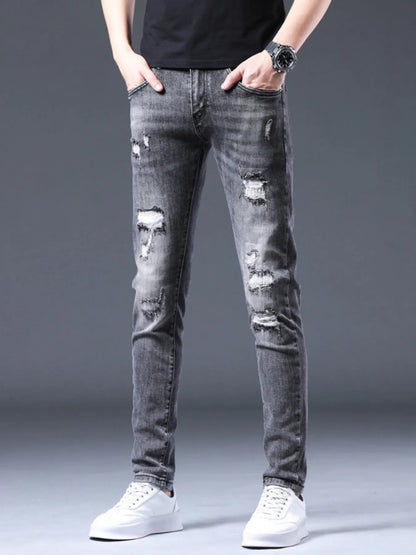 Men's Distressed Slim Fit Ripped Jeans - -