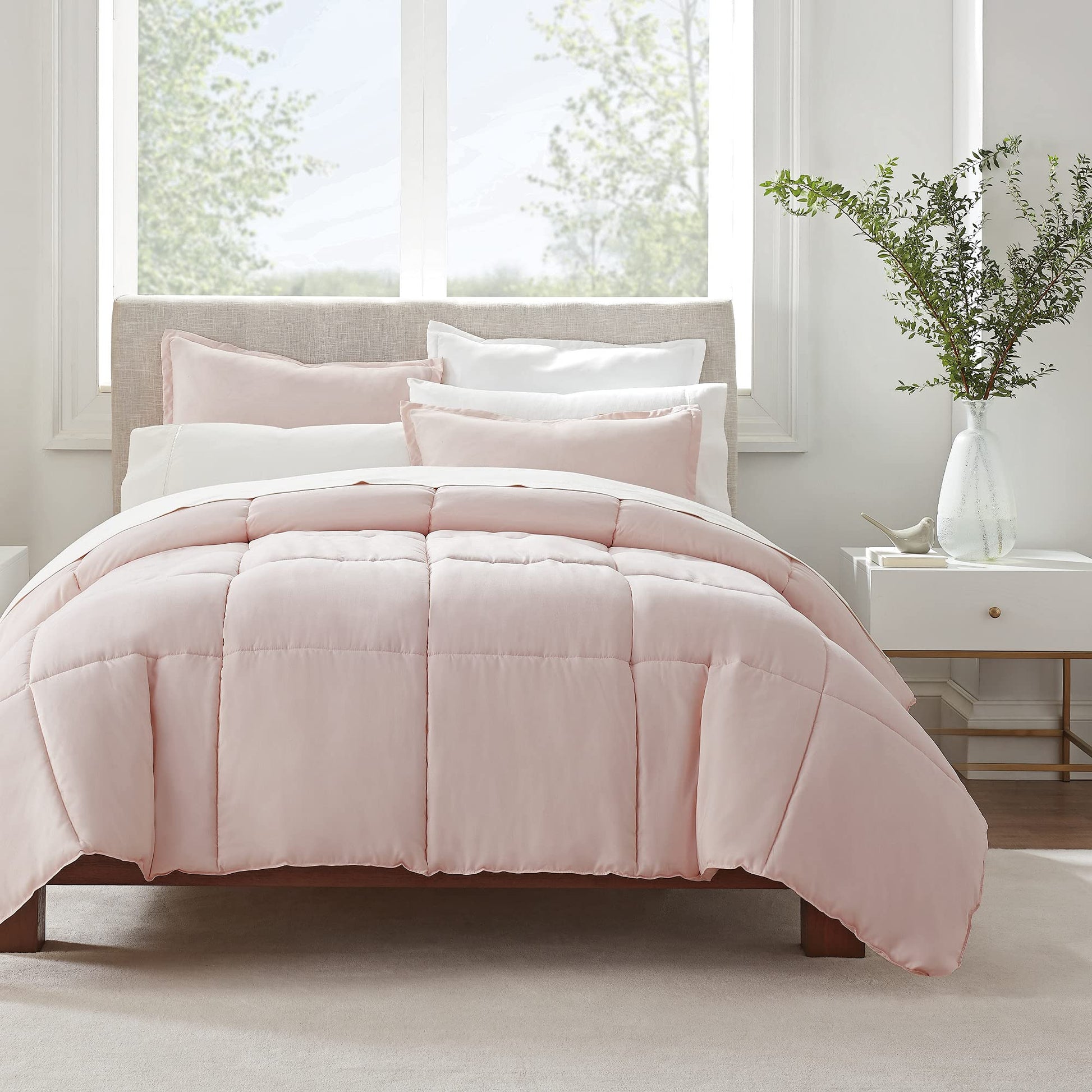 SERTA Simply Clean Ultra Soft Hypoallergenic Solid 3 Piece Comforter Set King Blush - Blush King - blanket