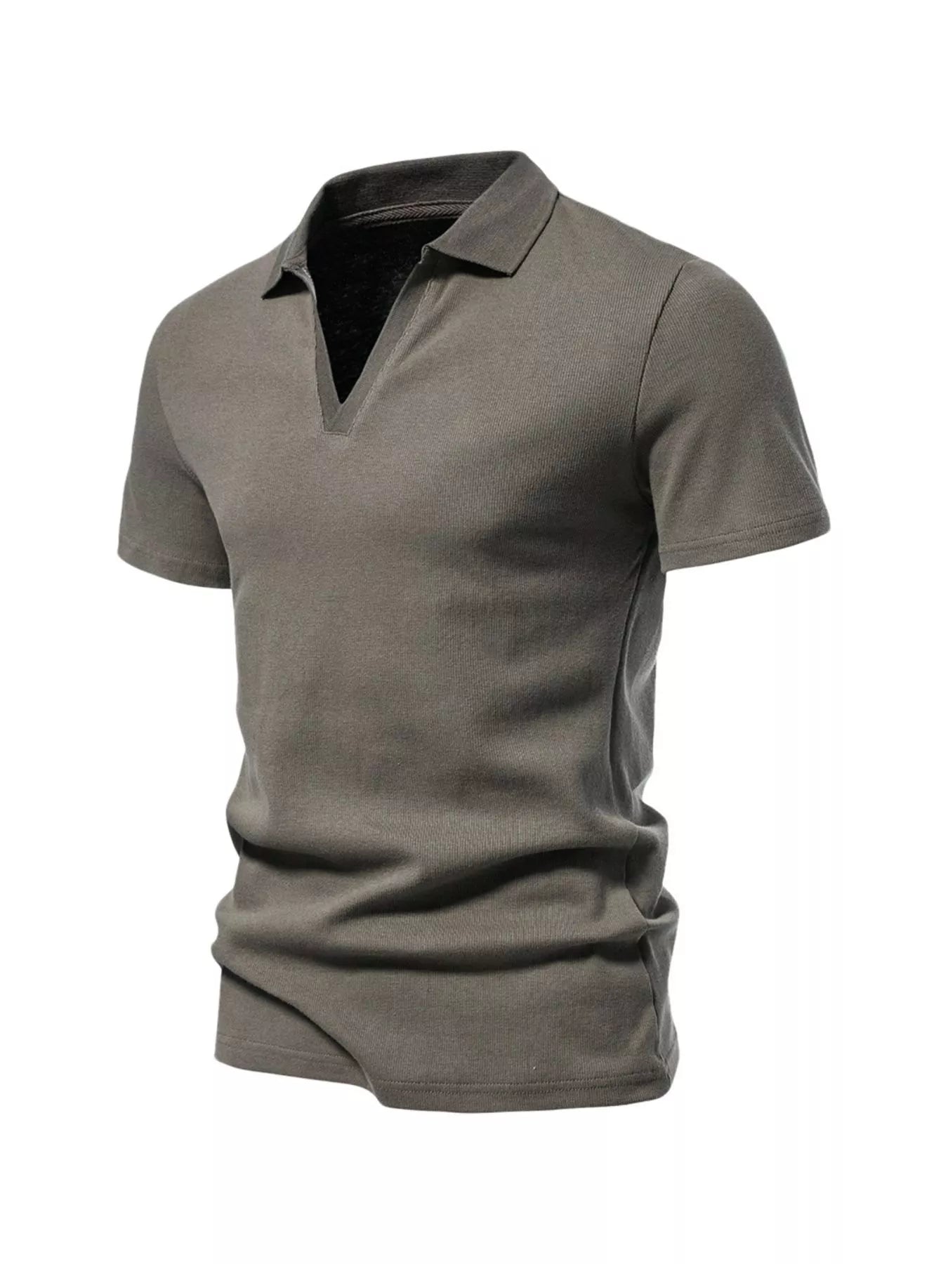Men's Plus Size Casual Notched Short Sleeve Polo - Army Green -