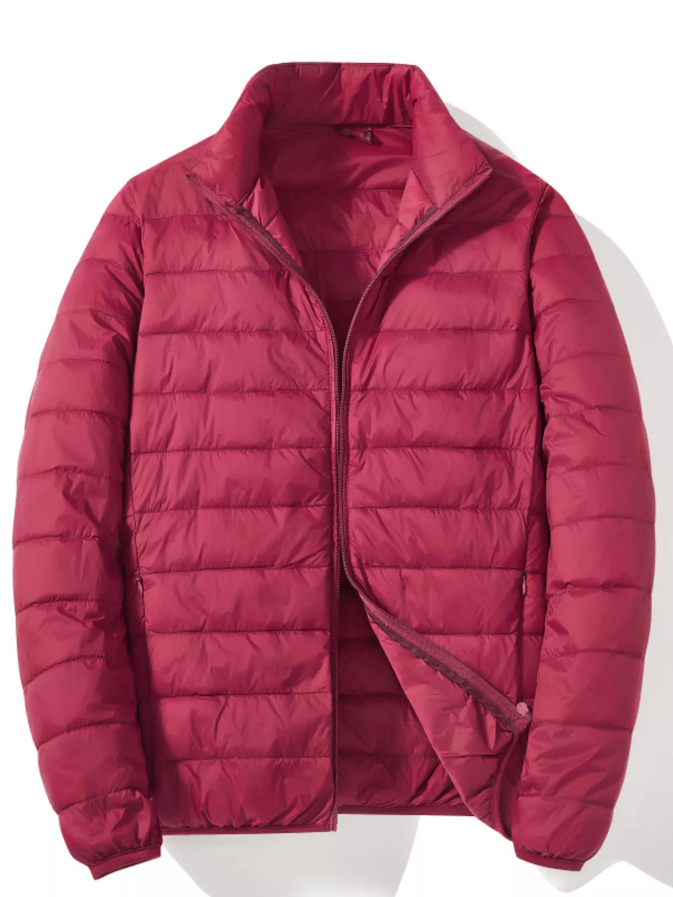 Men's Plus Size Lightweight Zip Up Puffer Jacket - Burgundy -