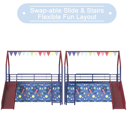Jack - House Loft Bed With Slide And Curtain Set- HouseOfZazla- {{Product type}}