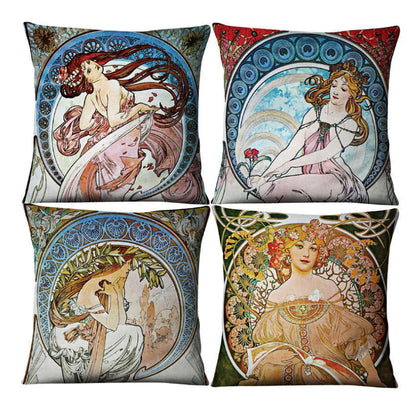 Vintage Art Nouveau Cushion Cover Linen Throw Cushion Pillow