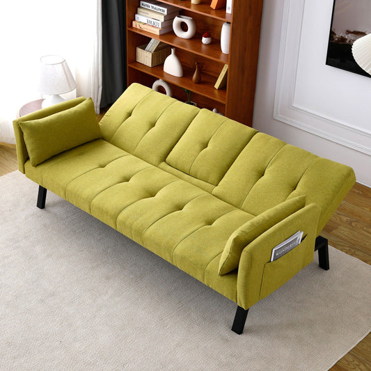 Light Green Sofa Bed With Foldable Design And Cup Holder - - Futon Sofas