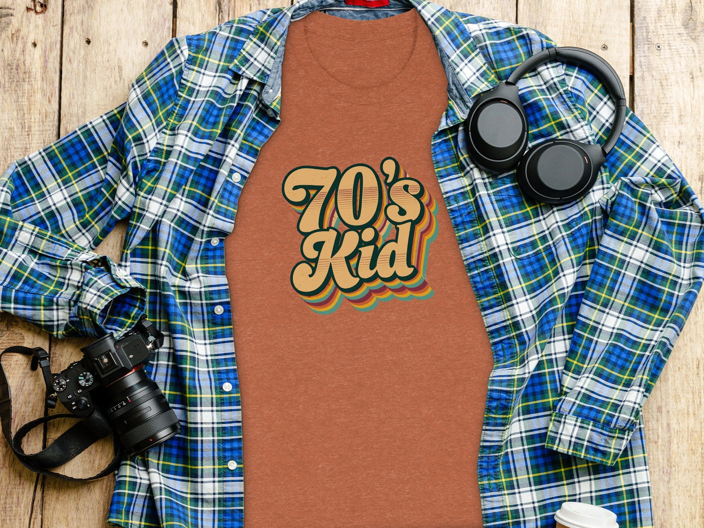 Retro Style 70s Kid With Colorful Layers T-Shirt
