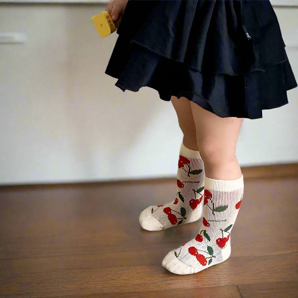 Cherry Flower Double Woven Cotton Socks