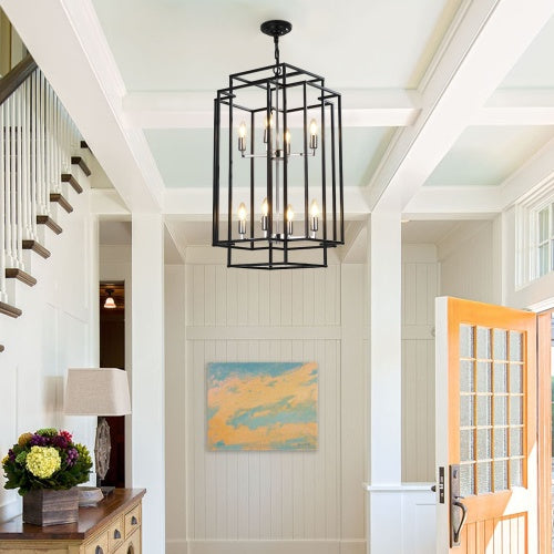 8-Light Industrial Tiered Chandelier - - ceiling light