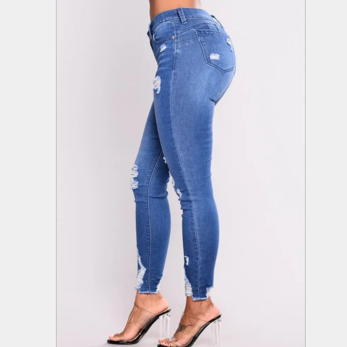 Distressed Jeans Women Denim Pants Pencil Jeans