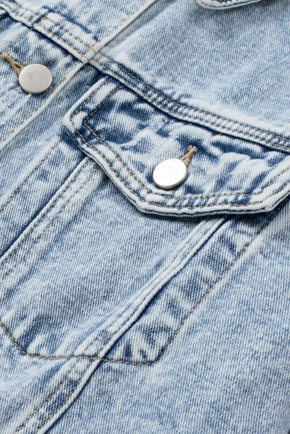 Light Blue Distressed Denim Jacket with Raw Hem – Femstylo- Femstylo- {{Product type}}