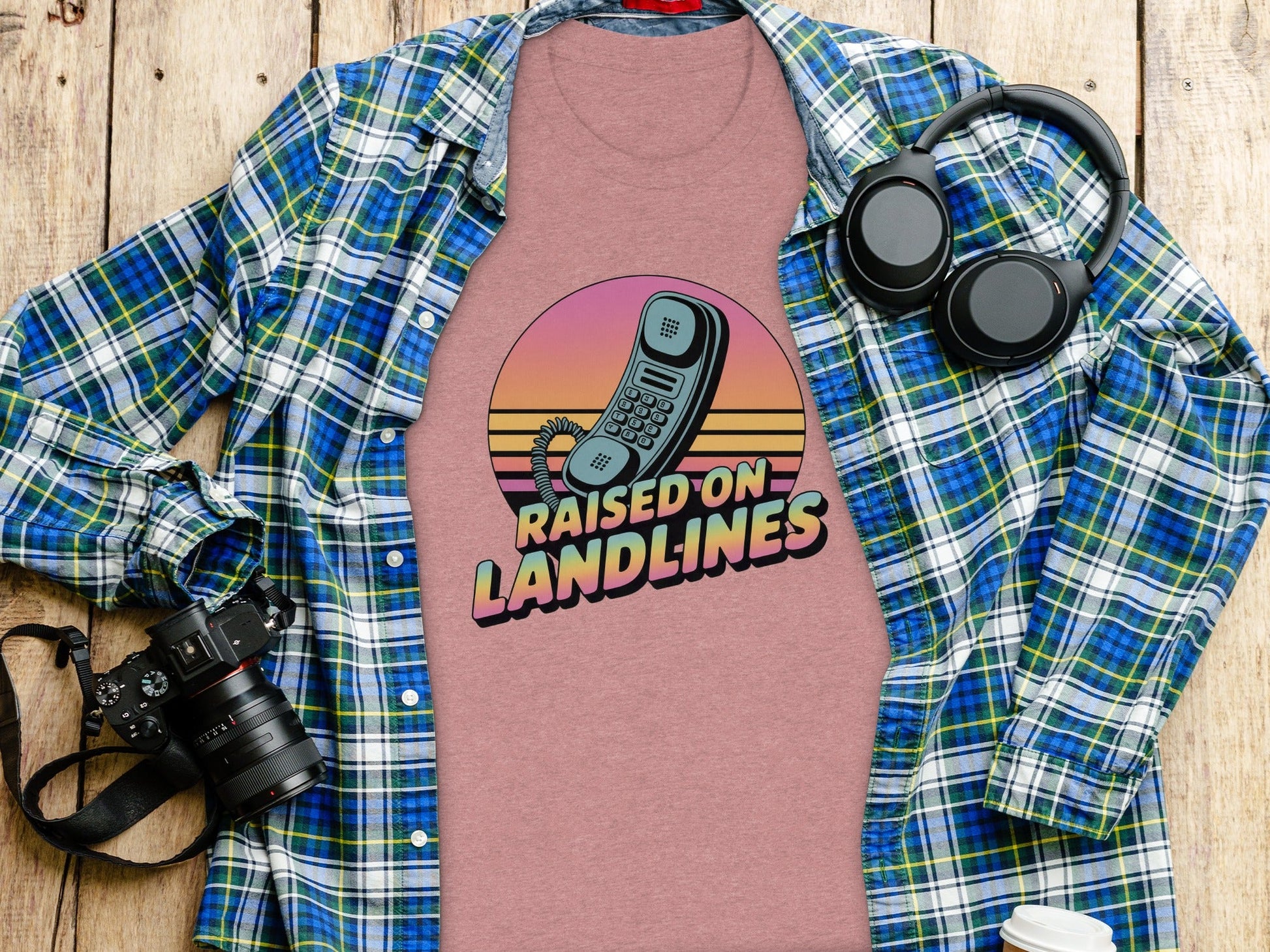 Raised on Landlines Retro Style Phone Design T-Shirt - - T-Shirt