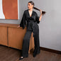 2 Piece Set Satin Sleepwear - Black Extra Large - sleepwear