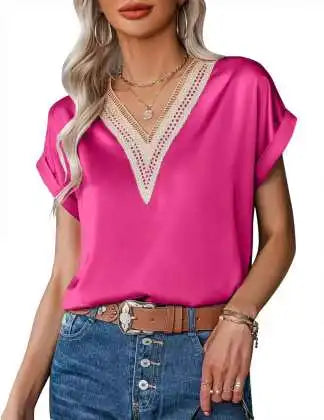 Summer Women's Blouses & Shirts V-Neck Fashion Ladies Loose Short-Sleeve Shirt