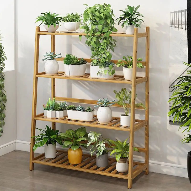 Indoor Balcony Living Room Natural Bamboo Plant Stand Display Shelf