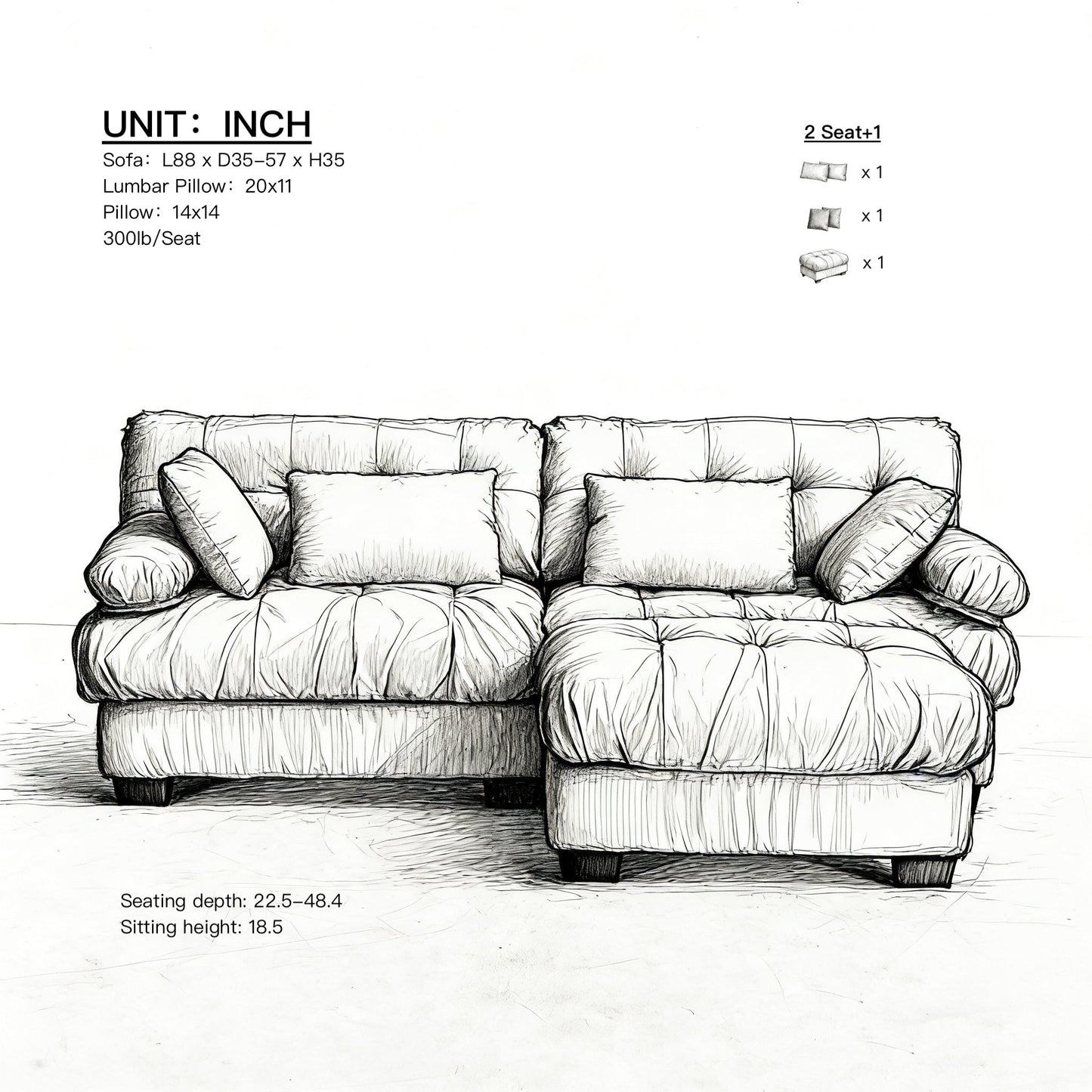 Sectional Sofa L-Shape Cloud Flannelette Beige 3 Seat 88 In 4 Pillows - - Sectional Sofas