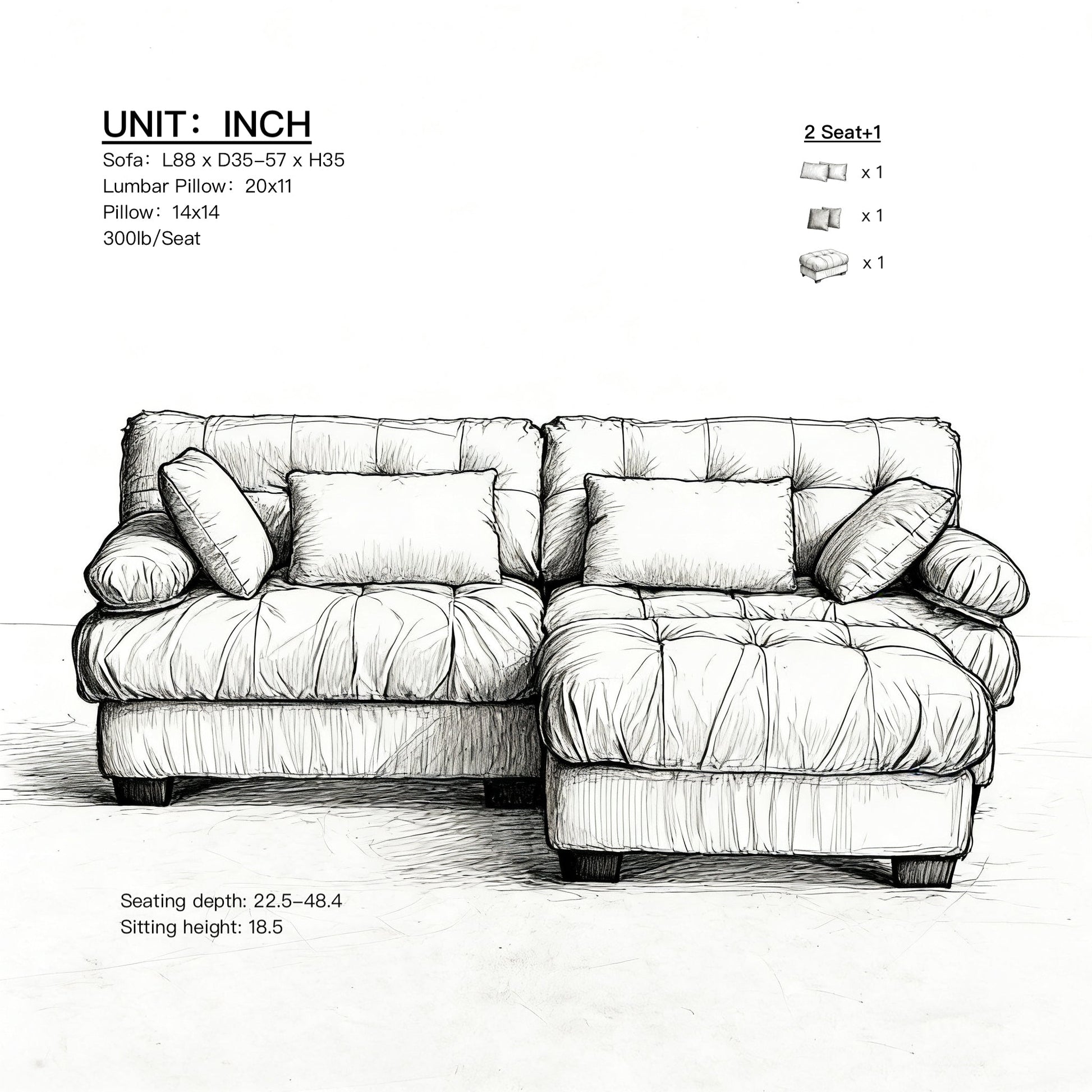 Sectional Sofa L-Shape Cloud Flannelette Beige 3 Seat 88 In 4 Pillows - - Sectional Sofas