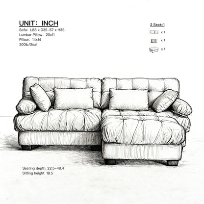 Sectional Sofa L-Shape Cloud Flannelette Beige 3 Seat 88 In 4 Pillows - - Sectional Sofas