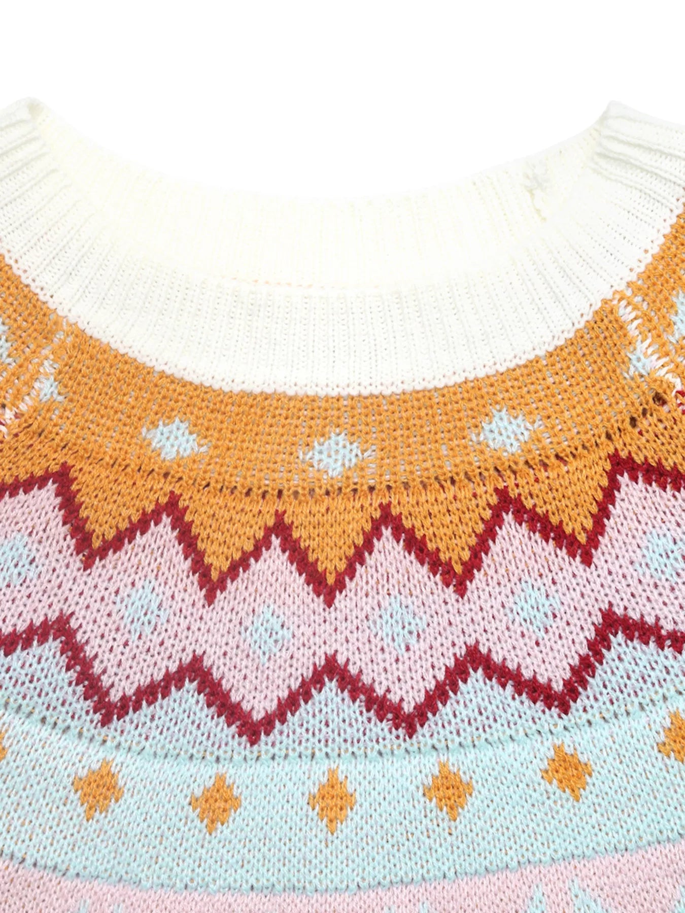 Geometric Round Neck Long Sleeve Sweater - -