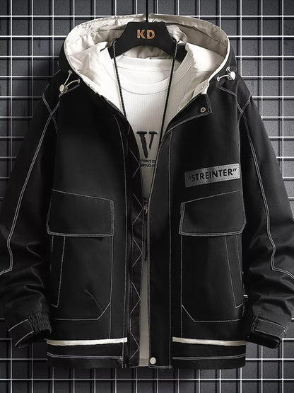 Men's Plus Size Hooded Casual Lightweight Jacket - Black -