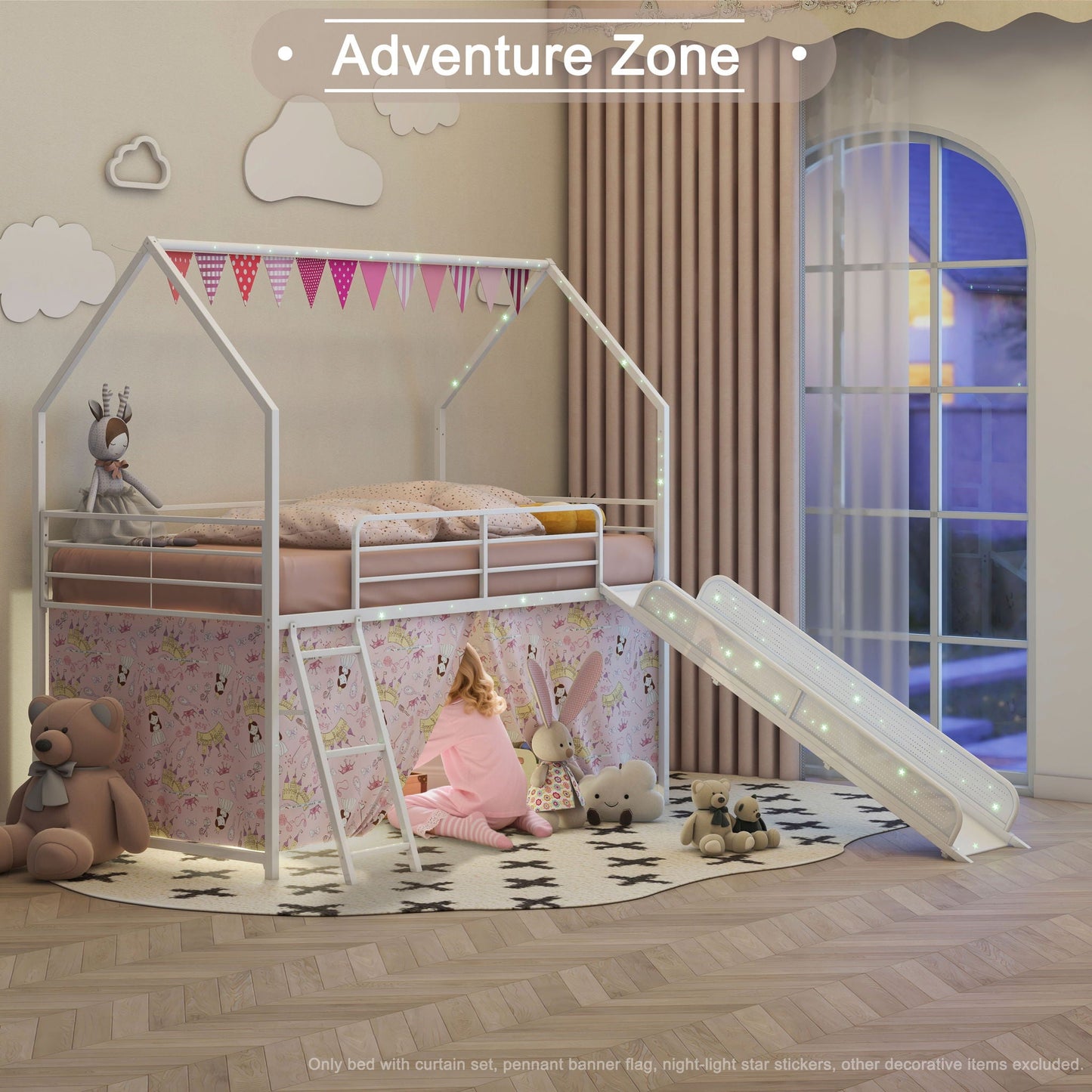 Jack - House Loft Bed With Slide And Curtain Set- HouseOfZazla- {{Product type}}