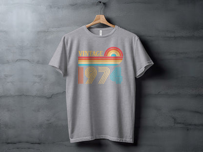 Vintage 1974 Retro Rainbow Distressed Design T-Shirt- Cloud 16 Clothing Co.- {{Product type}}