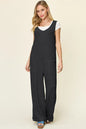 Double Take Full Size Texture Sleeveless Wide Leg Jumpsuit - Black -