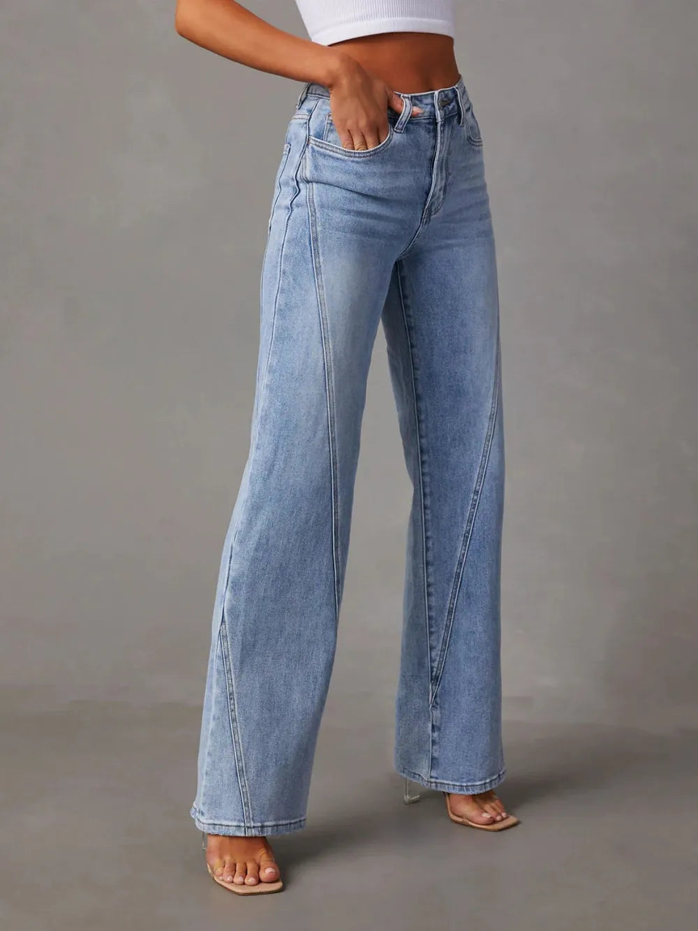 High Waist Straight Jeans with Pockets - -