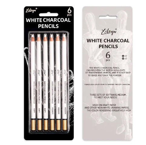 12 Pc Box Square Stick Drawing Charcoal High gloss white