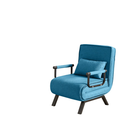 Convertible 5 In 1 Folding Chair Bed With Adjustable Backrest & Pillow - Light Blue - Futon Chairs